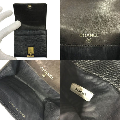CHANEL シャネル トリフォールド コインケース レディース キャビアスキン レザー 小銭入れ ココマーク ゴールド金具 ブラック 中古 T1