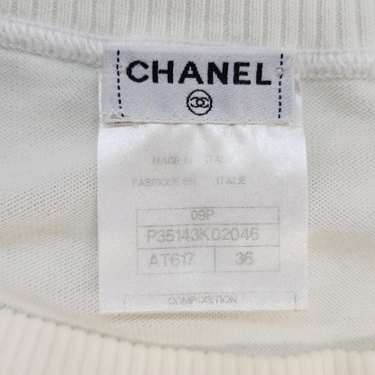 CHANEL シャネル トップス レディース 春夏 長袖 コットン ニット フリル 五分袖 ココマーク ホワイト 36サイズ P35143K02046 中古 T1