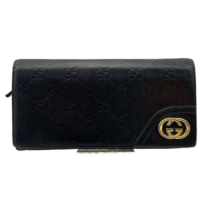 GUCCI グッチ インターロッキングG 長財布 204836・0959 ブラック ブランド メンズ レディース 総柄 レザー 本革 中古 W４