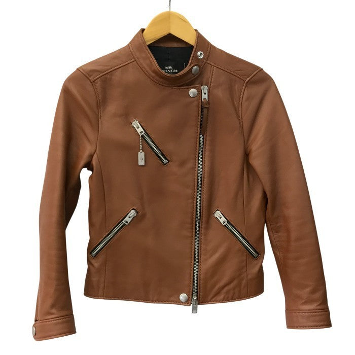 COACH コーチ ライダースジャケット レディース 秋冬 レザー ダブルブレスト ブラウン XSサイズ 33830 中古 T1