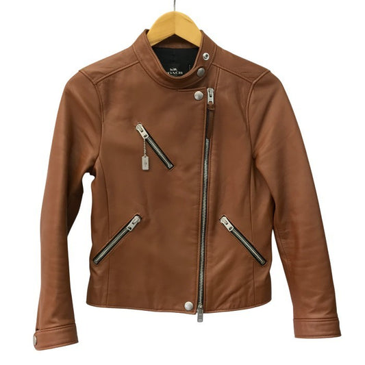 COACH コーチ ライダースジャケット レディース 秋冬 レザー ダブルブレスト ブラウン XSサイズ 33830 中古 T1