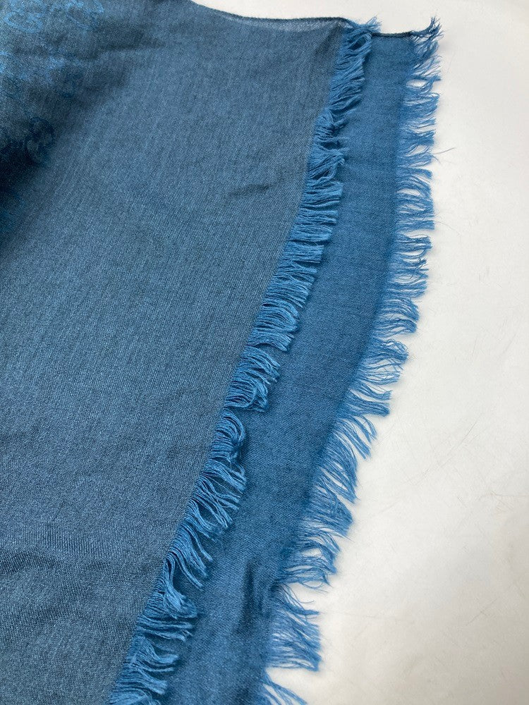 GUCCI グッチ GG柄 シルク混 ストール ネイビー 中古 D4