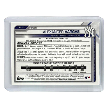 TOPPS MLBカード BOWMAN CHROME 1ST ALEXANDER VARGAS NEW YORK YANKEES /499 #CPA-AV 中古 IT1