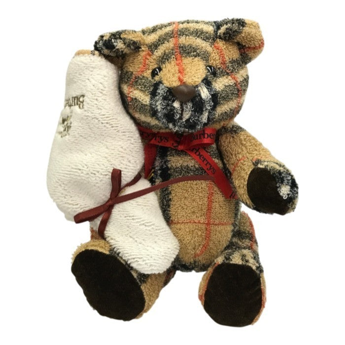 BURBERRY バーバリー ベア ぬいぐるみ ハンカチセット ノバチェック クマ タオル地 インテリア 手足可動 ベージュ 中古 T1