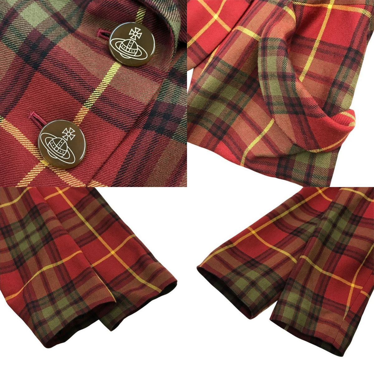 Vivienne Westwood RED LABEL ヴィヴィアンウエストウッド レッドレーベル ジャケット/ミニスカート 上下2点セット レディース ウール セットアップ チェック ラブ 変形 レッド 3サイズ 中古 T1