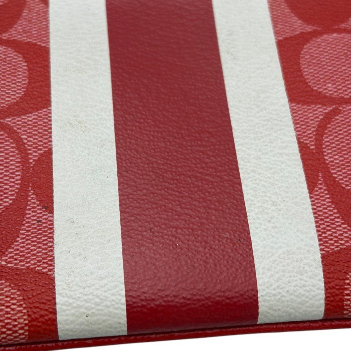 COACH コーチ シグネチャー ポーチ レッド 小物入れ ブランド 総柄 かわいい 中古 W４