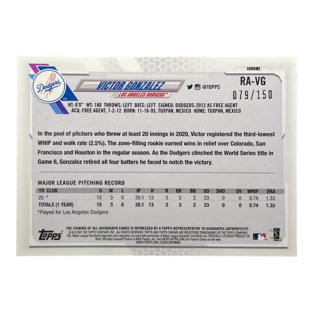 TOPPS MLBカード CHROME VICTOR GONZALEZ LOS ANGELES DODGERS /150 #RA-VG 中古 IT2