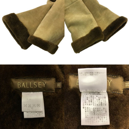 BALLSEY ボールジー ムートンコート レディース 冬 ミドル丈 リアルムートン 羊革 ノーカラー ベージュ 38サイズ 11-08-74-08206 中古 T1