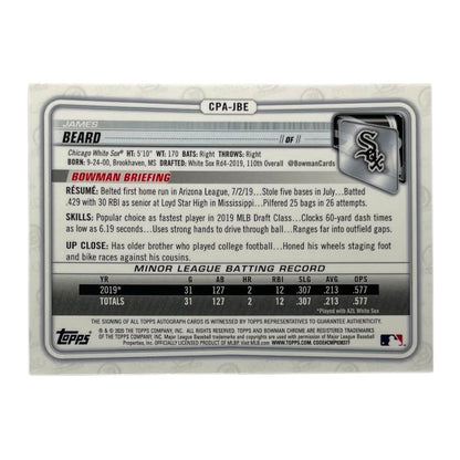 TOPPS MLBカード BOWMAN CHROME JAMES BEARD CHICAGO WHITE SOX /250 #CPA-JBE 中古 IT2
