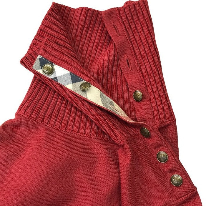 BURBERRY LONDON バーバリー ニットトップス レディース ウール セーター タートルネック チェック柄 リブ編み レッド 2サイズ FB042-923-16 中古 T1