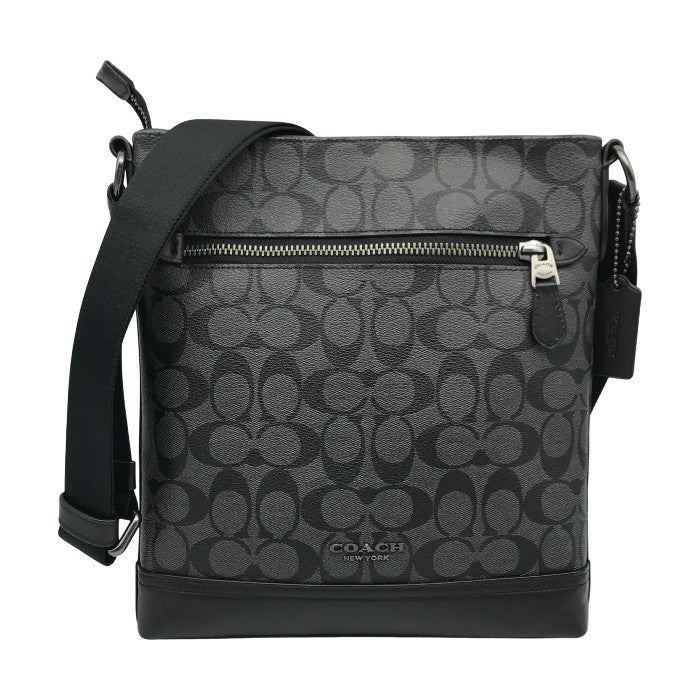 COACH コーチ ショルダーバッグ レディース シグネチャー PVC レザー サコッシュ 斜め掛け チャコール/ブラック F79053 中古 T1