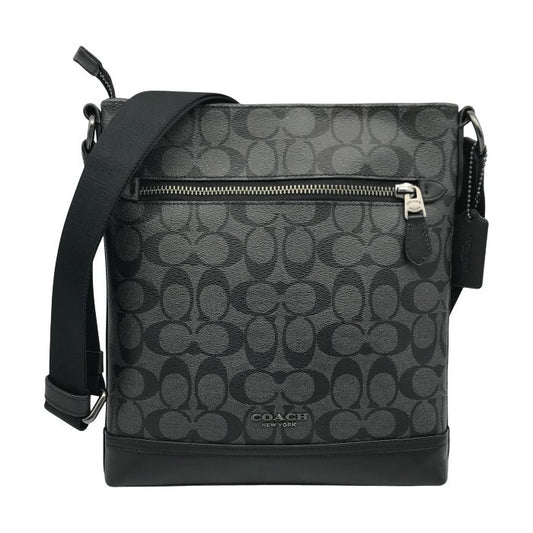 COACH コーチ ショルダーバッグ レディース シグネチャー PVC レザー サコッシュ 斜め掛け チャコール/ブラック F79053 中古 T1