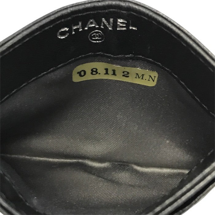 CHANEL シャネル カメリア カードケース レディース レザー エンボス ココマーク シルバー金具 ブラック 中古 T1