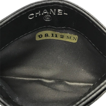CHANEL シャネル カメリア カードケース レディース レザー エンボス ココマーク シルバー金具 ブラック 中古 T1