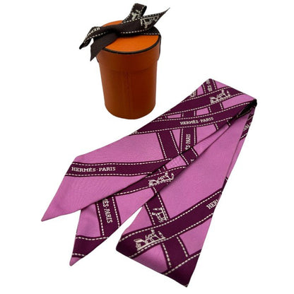 HERMES エルメス ボルデュック ツイリー スカーフ レディース ピンク パープル ブランド シルク 中古 W４
