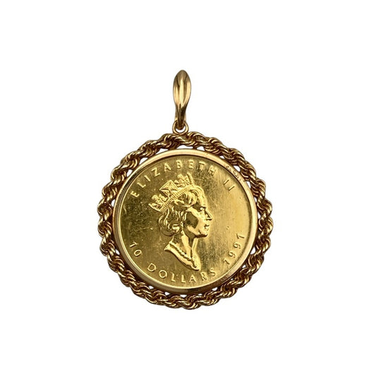 K24/18 純金コイン 1/4オンス メイプルリーフ エリザベス2世 ペンダントトップ 中古 D4
