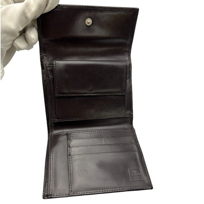 FENDI フェンディ ズッカ 財布 三つ折り ブラウン レディース ブランド コンパクト レザー ウォレット 中古 W４