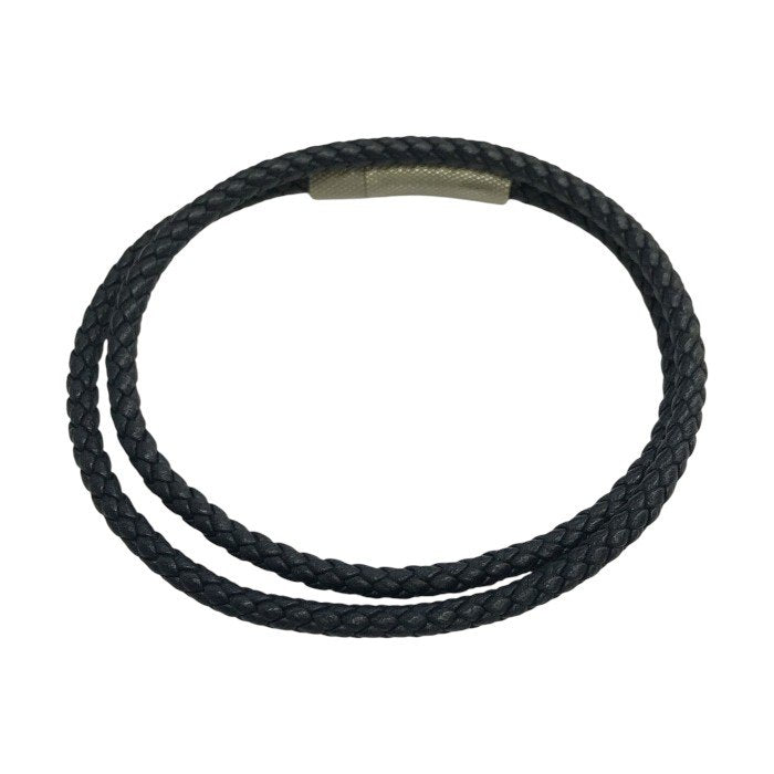 HUGO BOSS ヒューゴボス ブレスレット メンズ レザー 2連 2way チョーカー ネックレス 編み込み ネイビー 中古 T1