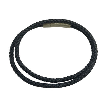 HUGO BOSS ヒューゴボス ブレスレット メンズ レザー 2連 2way チョーカー ネックレス 編み込み ネイビー 中古 T1