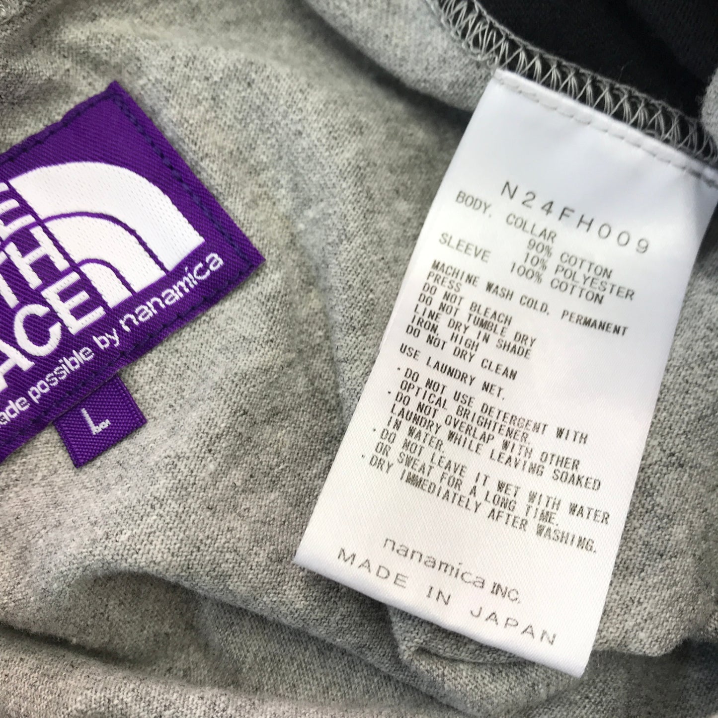 THE NORETH FACE ザノースフェイス パープルレーベル 7oz Field Baseball Tシャツ メンズ コットン 8分袖 ベースボールT nanamicaコラボ オーバーサイズ グレー Lサイズ N24FH009 中古 T1