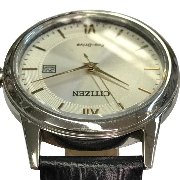 CITIZEN シチズン エコドライブ 腕時計 メンズ アナログ ソーラー Eco-Drive デイト SS レザーバンド シルバー/ブラック J810-S095662 中古 T1