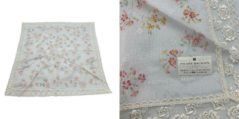 未使用品 バーバリー ピエールバルマン ヨシエイナバ ハンカチ 5枚セット BURBERRY PIERRE BALMAIN YOSHIE INABA シルク コットン 花柄 レース チェック 中古 W1