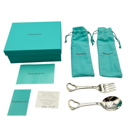 TIFFANY&Co. ティファニー Ag925 オープンハート ベビースプーン＆フォーク セット シルバー925 ベビー用品 食器 カトラリー 子供 中古 W４