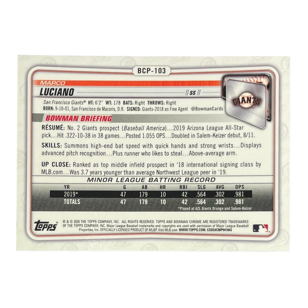 TOPPS MLBカード BOWMAN CHROME MARCO LUCIANO SAN FRANCISCO GIANTS #BCP-103 中古 IT2