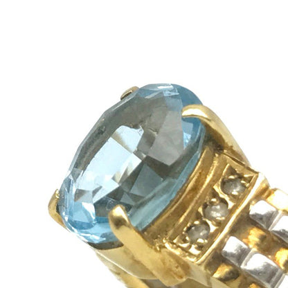K18/Pt900 リング レディース ベルトデザイン 水色石 メレダイヤ イエローゴールド 12号 中古 T1