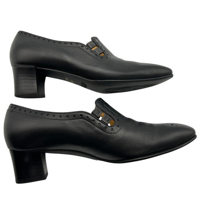 GINZA Yoshinoya 銀座ヨシノヤ レザー パンプス 20.5cm 67402-VG 本革 レディース 小さめ ブラック 靴 シューズ 中古 W４