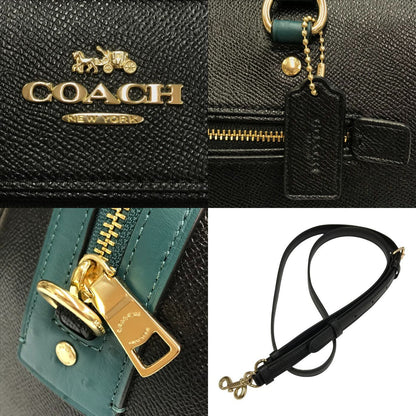COACH コーチ ハンドバッグ レディース レザー 2way 斜め掛け ショルダー ボストン ブラック/グリーン F88033 中古 T1