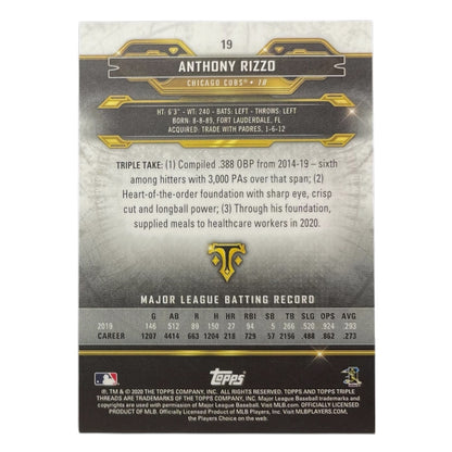 TOPPS MLBカード TRIPLE THREADS ANTHONY RIZZO CHICAGO CUBS /75 #19 中古 IT2