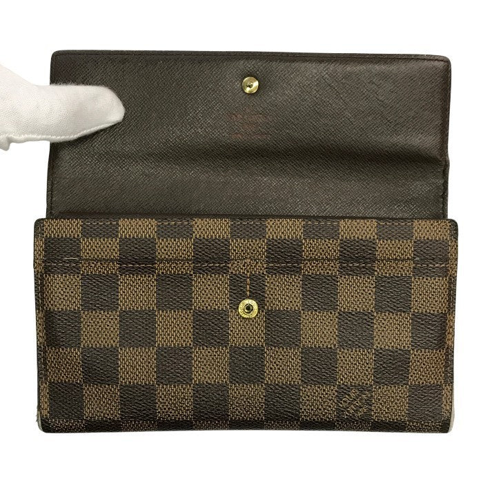 LOUIS VUITTON ルイヴィトン ダミエ エベヌ ポルトフォイユ インターナショナル 長財布 ユニセックス 3つ折り 定番 ブラウン N61217 中古 T1