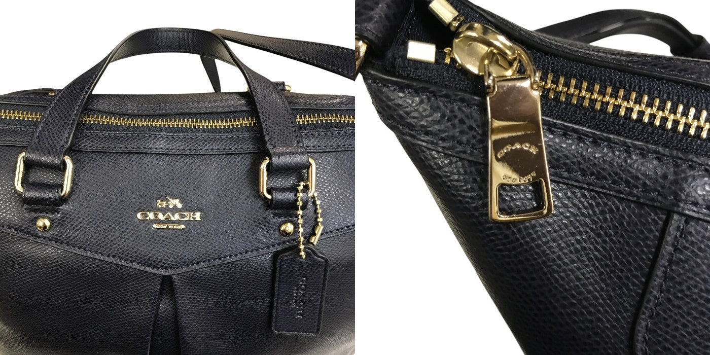 COACH コーチ ラグジュアリー クロスグレーン レザー プリーテッド レザー ハンドバッグ F34680 レディース ネイビー ブランド レディース 鞄 ショルダー 2WAY 中古 WK1
