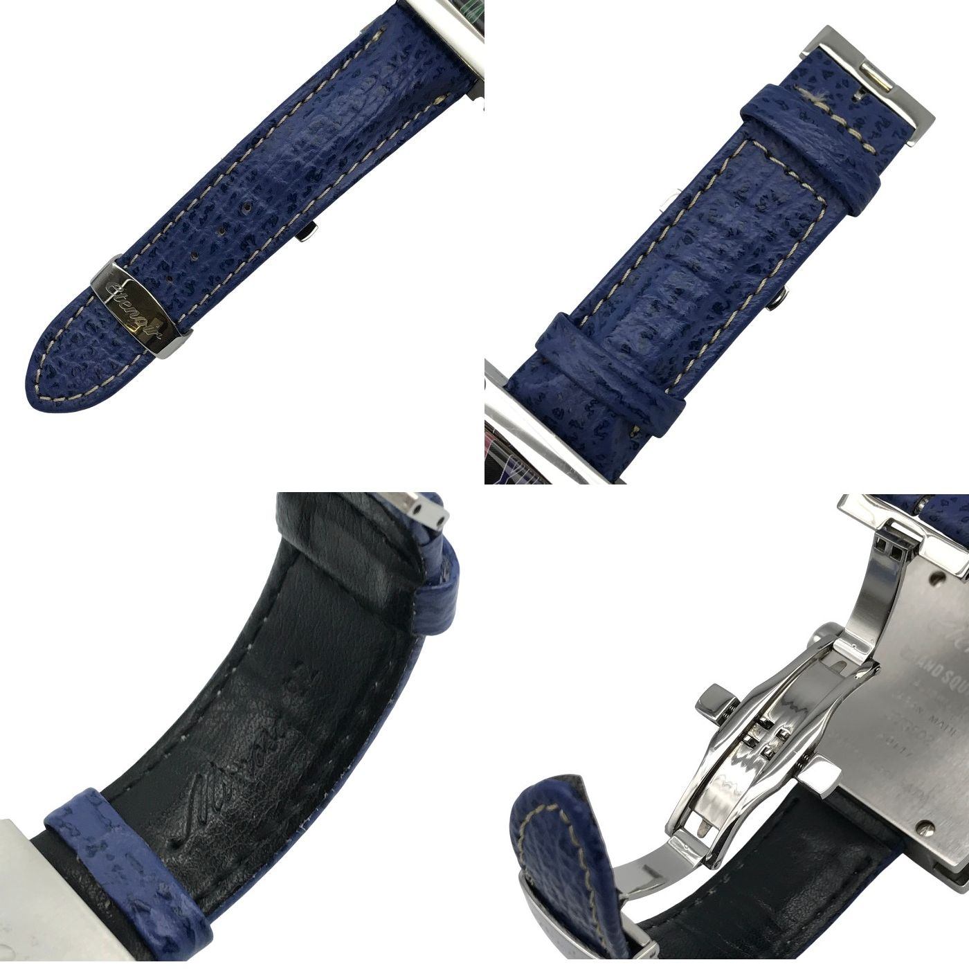 etenoir エテノワール GRAND SQUARE 2 腕時計 メンズ アナログ 自動巻き レザーバンド スクエア ビッグフェイス シルバー/ブルー ETGS02 中古 T1