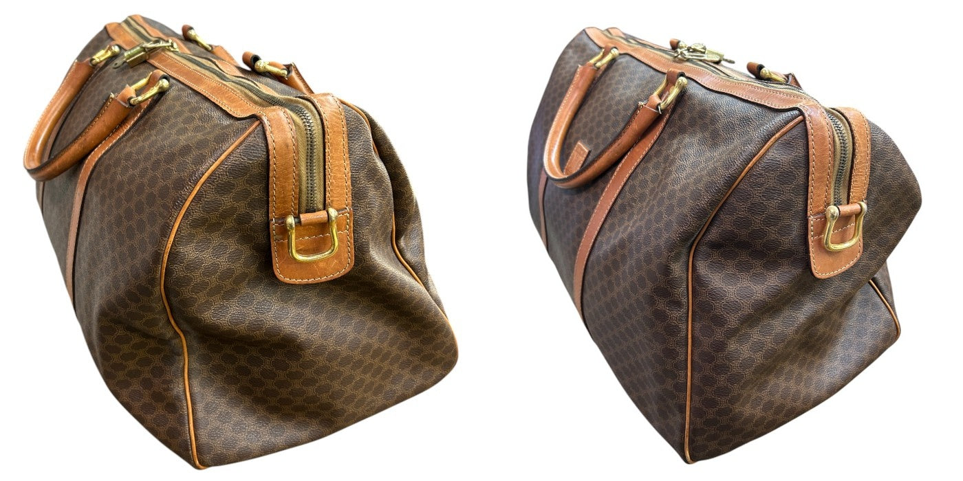 CELINE セリーヌ ボストンバッグ ユニセックス マカダム柄 ショルダー ブラウン 鞄 肩掛け ブランド 旅行 大きめ 中古 W４