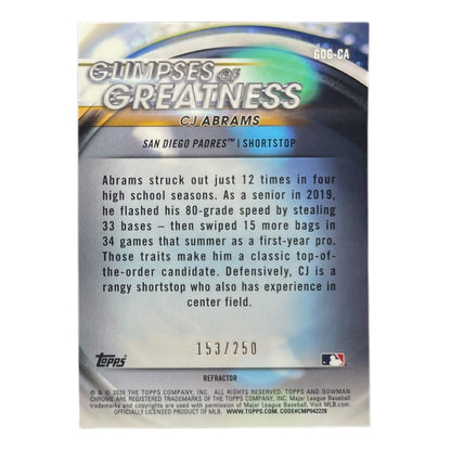TOPPS MLBカード BOWMAN CHROME CJ ABRAMS SAN DIEGO PADRES /250 #GOG-CA 中古 IT2