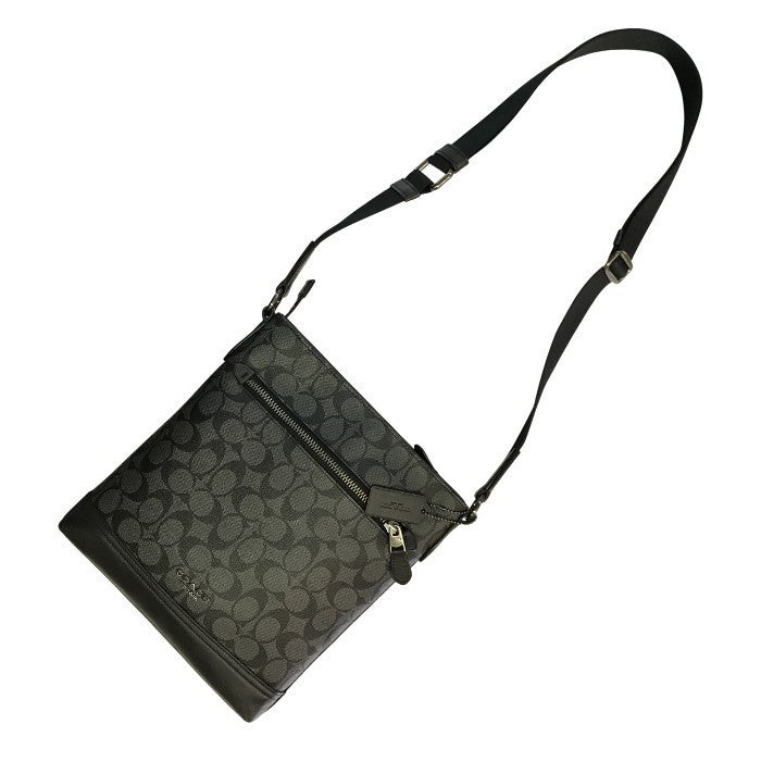COACH コーチ ショルダーバッグ レディース シグネチャー PVC レザー サコッシュ 斜め掛け チャコール/ブラック F79053 中古 T1
