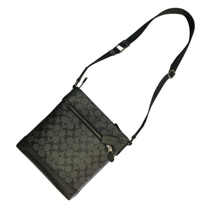 COACH コーチ ショルダーバッグ レディース シグネチャー PVC レザー サコッシュ 斜め掛け チャコール/ブラック F79053 中古 T1