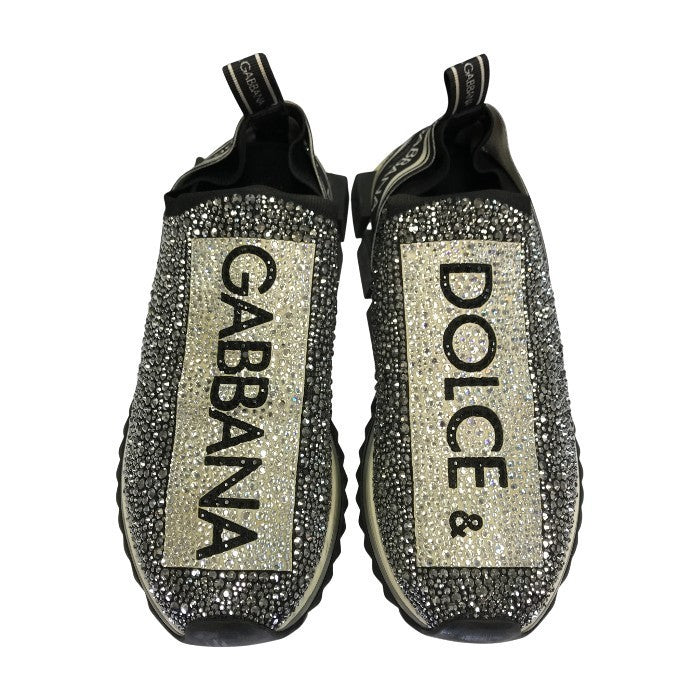 DOLCE & GABBANA ドルチェ＆ガッバーナ ソレント スニーカー メンズ ローカット ラインストーン スリッポン ブラック/ホワイト 43サイズ CS1724AZ1831 中古 T1