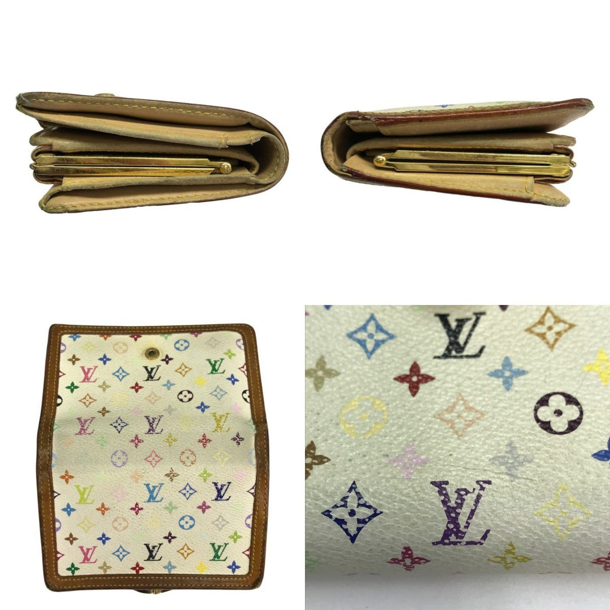 LOUIS VUITTON ルイヴィトン マルチカラー ポルトフォイユ ヴィエノワ 財布 レディース 2つ折り がま口 ホワイト M92987 中古 T1