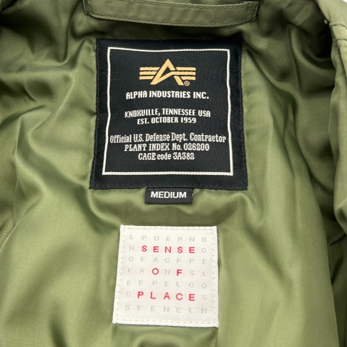 ALPHA INDUSTRIES SENSE OF PLACE アルファインダストリーズ センスオブプレイス ノーカラーコート M レディース MA-1 アウター 秋 冬 カーキ 中古 W４