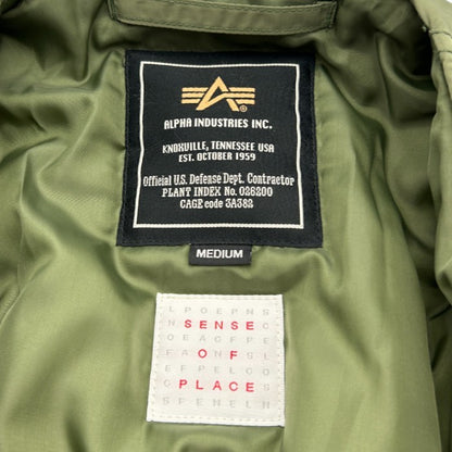 ALPHA INDUSTRIES SENSE OF PLACE アルファインダストリーズ センスオブプレイス ノーカラーコート M レディース MA-1 アウター 秋 冬 カーキ 中古 W４