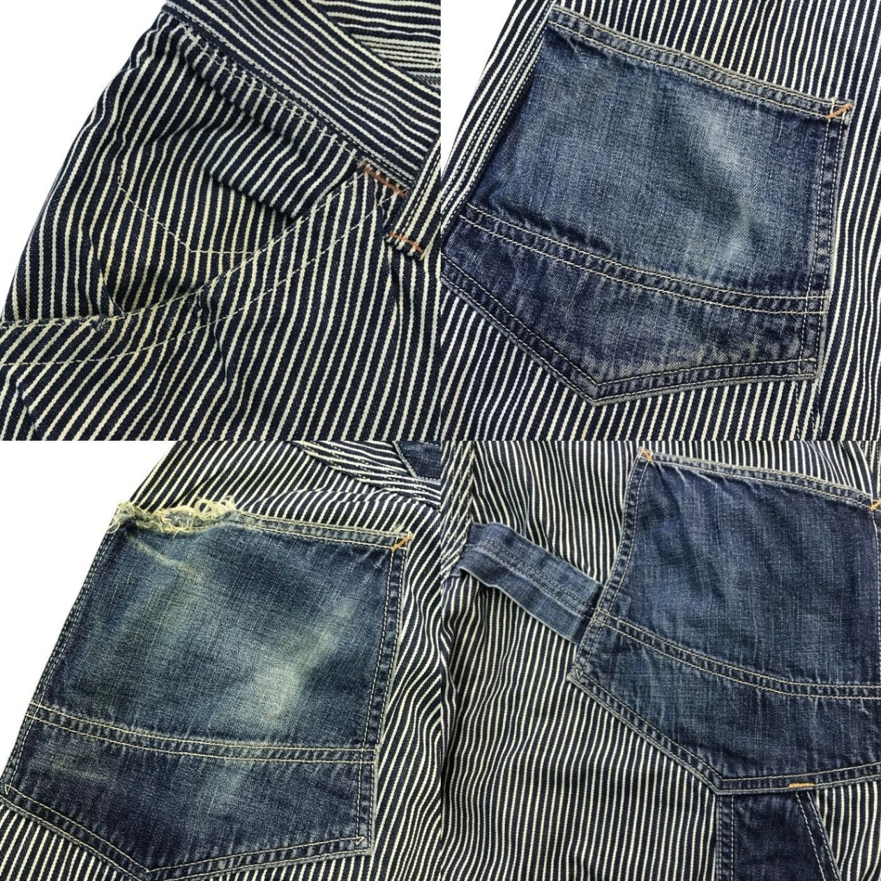 FREEWHEELERS フリーホイーラーズ ペインターパンツ メンズ ストライプ デニム UNION SPECIAL OVERALLS ワークパンツ ヒッコリー ネイビー/ホワイト サイズ不明 中古 T1