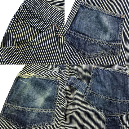FREEWHEELERS フリーホイーラーズ ペインターパンツ メンズ ストライプ デニム UNION SPECIAL OVERALLS ワークパンツ ヒッコリー ネイビー/ホワイト サイズ不明 中古 T1
