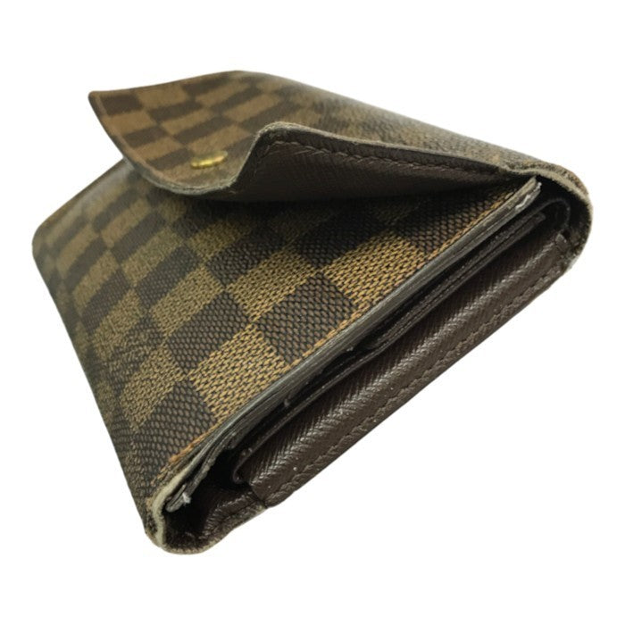 LOUIS VUITTON ルイヴィトン ダミエ ポルトトレゾールインターナショナル 長財布 ユニセックス 三つ折り 小銭入れあり ホック ブラウン N61215 中古 T1