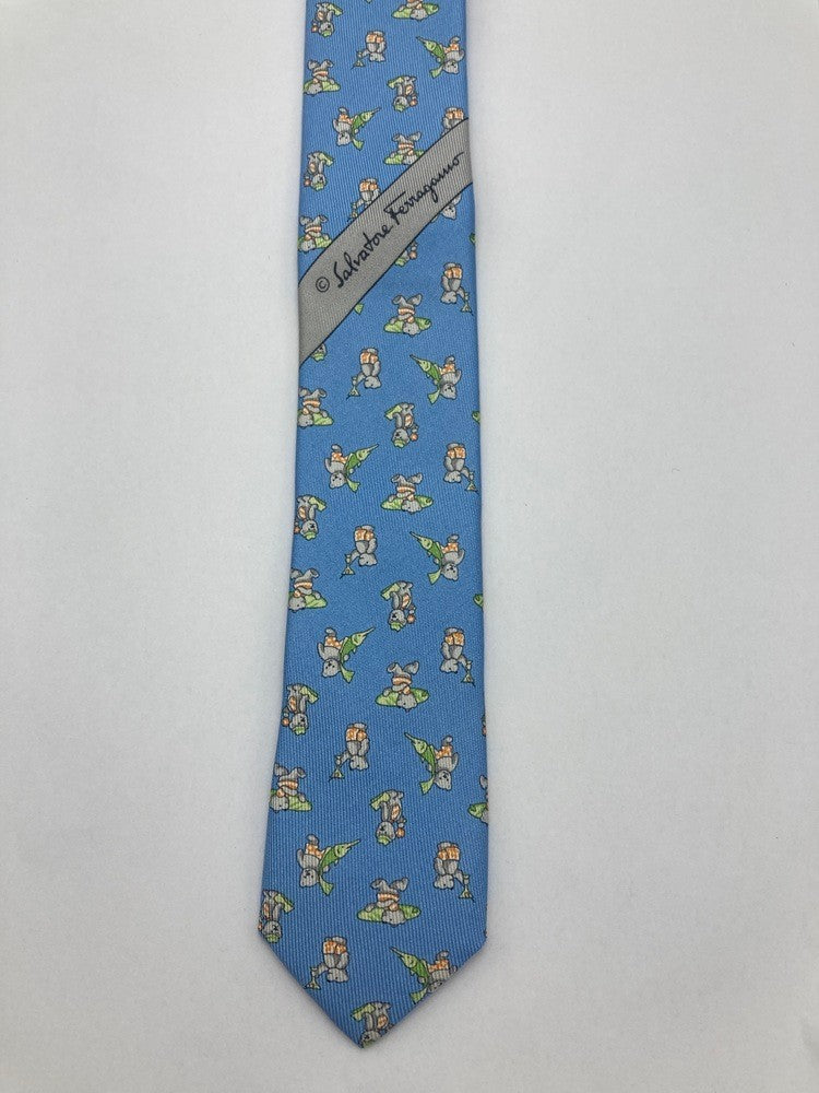 Salvatore Ferragamo サルヴァトーレフェラガモ アニマル くま柄 ネクタイ シルク100％ 中古 D4