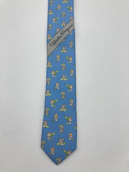 Salvatore Ferragamo サルヴァトーレフェラガモ アニマル くま柄 ネクタイ シルク100％ 中古 D4