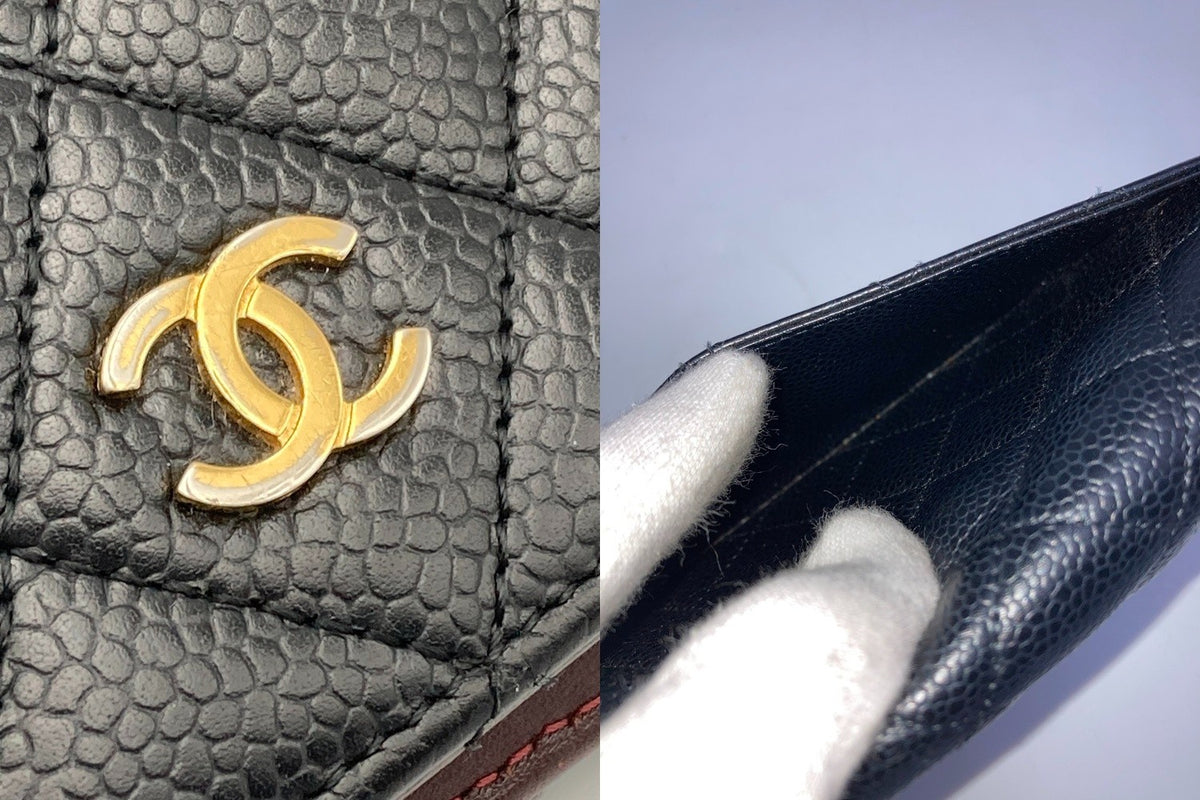 CHANEL シャネル マトラッセ タイムレスクラシック フラップ ロングウォレット ２つ折り長財布 キャビアスキン ブラック 中古 D4