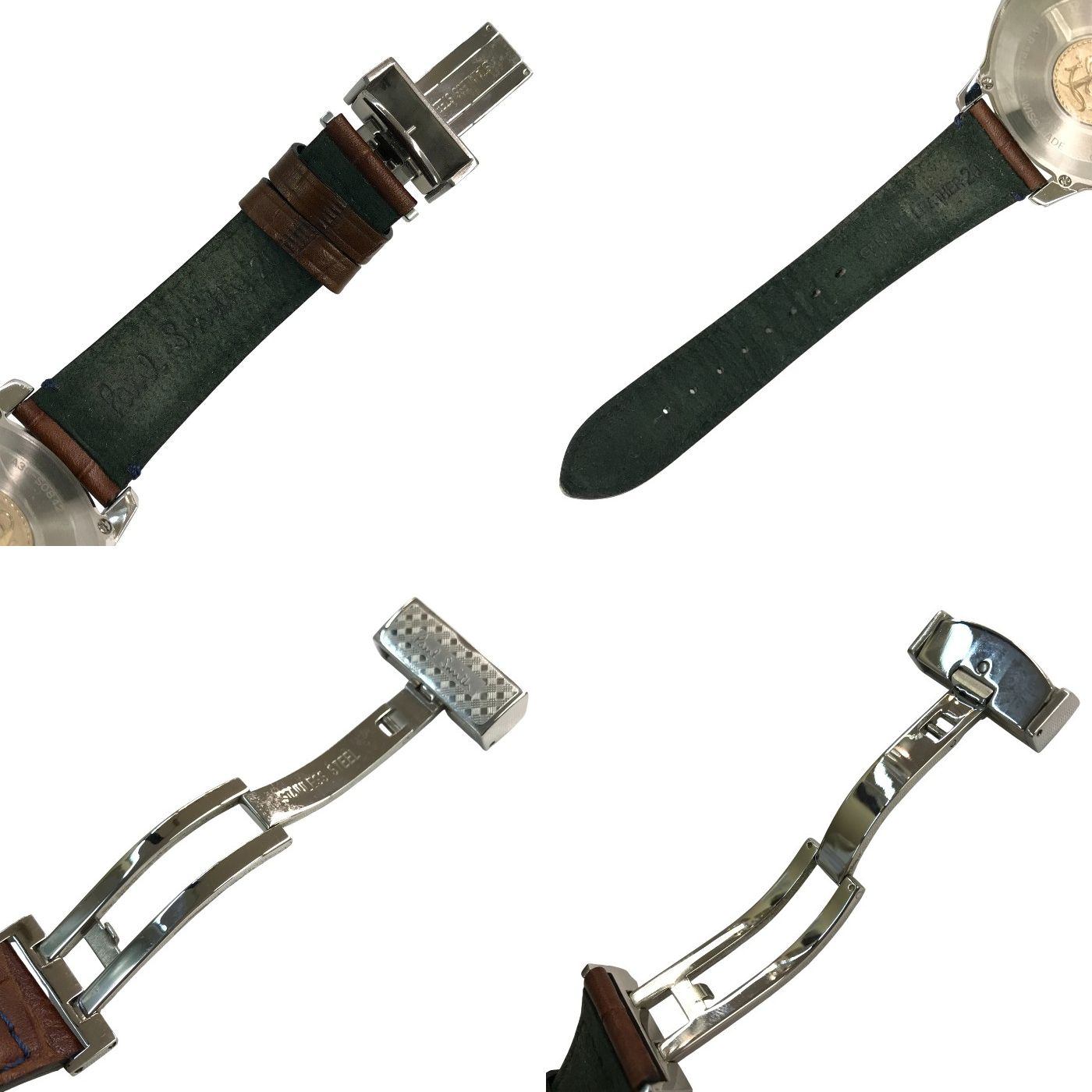 Paul Smith ポールスミス ケンブリッジ ビッグデイト 腕時計 メンズ アナログ クォーツ レザーベルト SS シルバー/ブラウン YA30-S084270 中古 T1